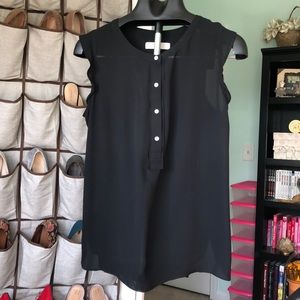 LOFT Black Ruffle Henley Shell